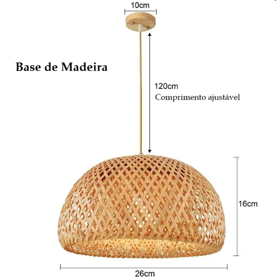 Luminárias de teto pendentes de bambu com acabamento brilhante em vime e trançado à mão.