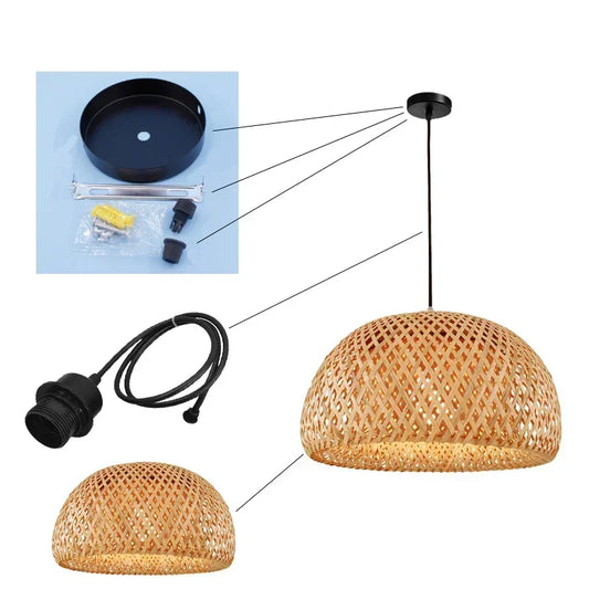 Luminárias de teto pendentes de bambu com acabamento brilhante em vime e trançado à mão.