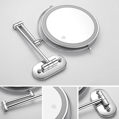 Espelho de maquiagem cromado de 8 polegadas. Carregamento USB, iluminação em 3 cores e aumento de 3x,5x,7x e 10x.