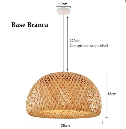 Luminárias de teto pendentes de bambu com acabamento brilhante em vime e trançado à mão.