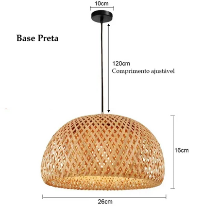 Luminárias de teto pendentes de bambu com acabamento brilhante em vime e trançado à mão.