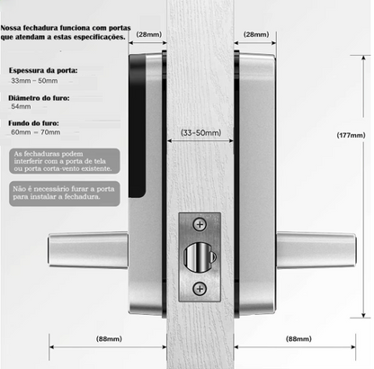 Fechadura inteligente para porta com impressão digital, cartões e senha