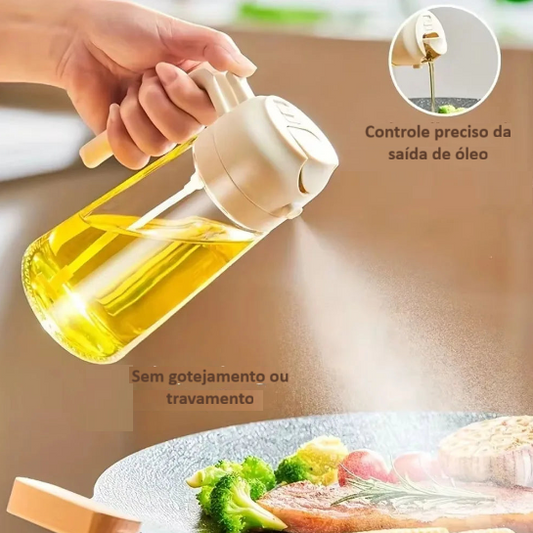Frasco de vidro de 470ml com spray para óleo.