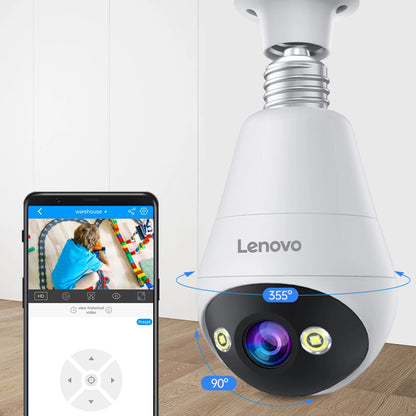 Câmera Lenovo 3MP WIFI E27 em formato de lâmpada, com visão noturna, Comunicador de Voz Bidirecional