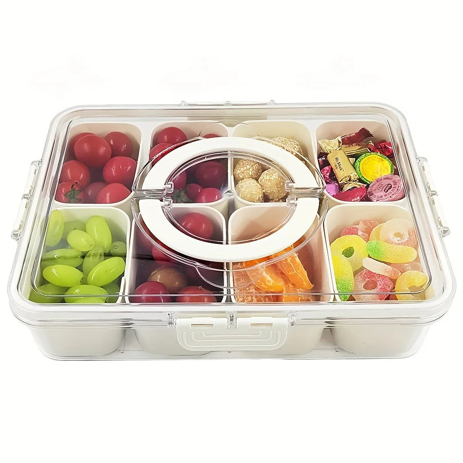 Bandeja/Petisqueira Rotativa com tampa e compartimentos
