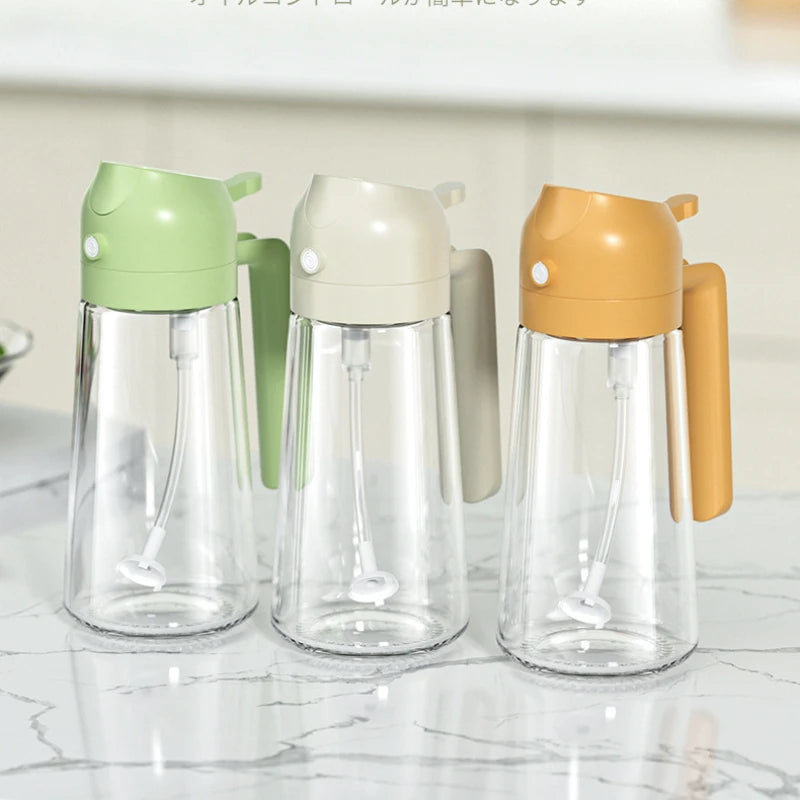 Frasco de vidro de 470ml com spray para óleo.
