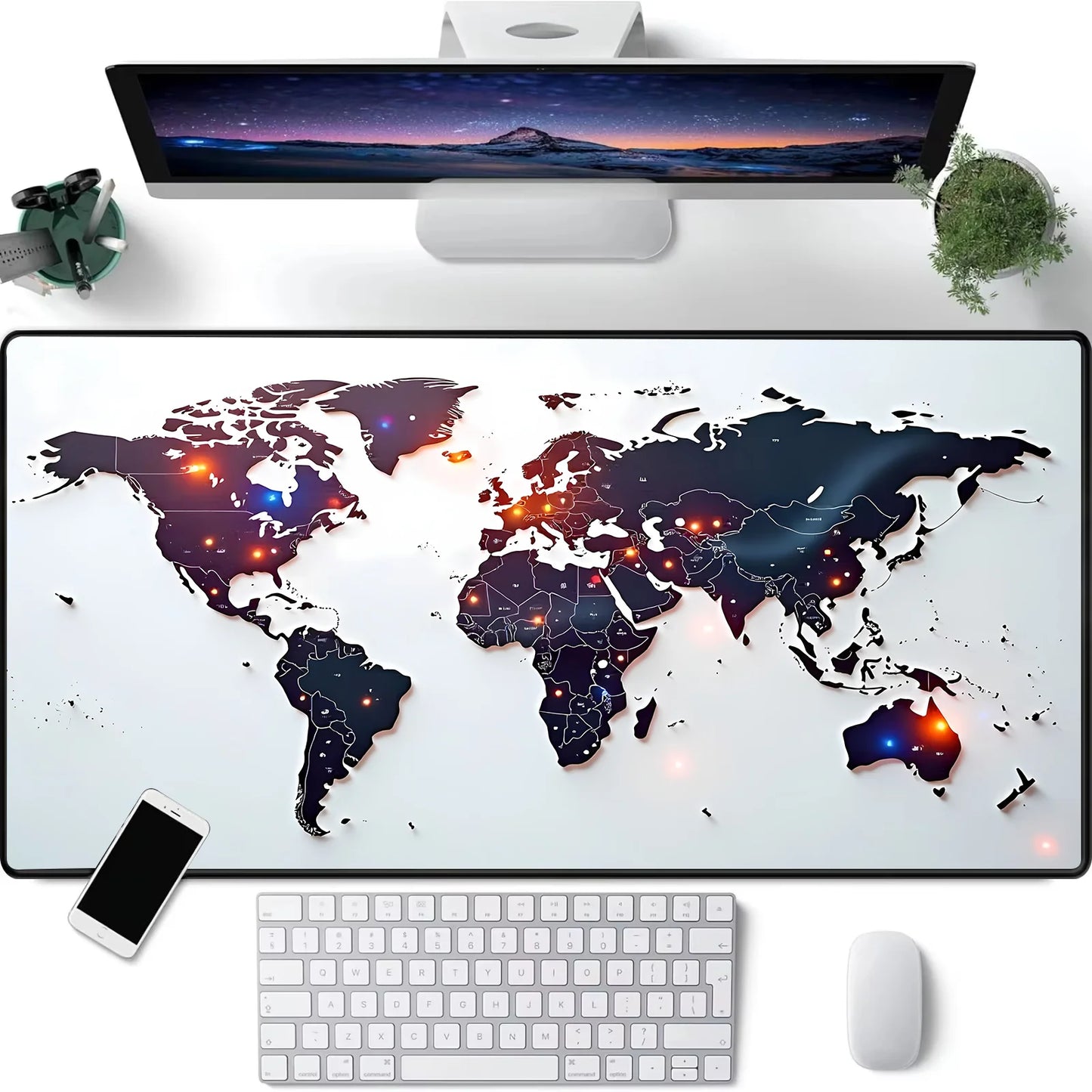 Mousepad emborrachado Grande com Mapa Mundi, antiderrapante, para PC, laptop e jogos. Ideal para mesas e notebooks