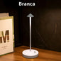 Luminária de mesa LED recarregável com sensor de toque. 3 temperaturas de cor e ajuste contínuo de intensidade.