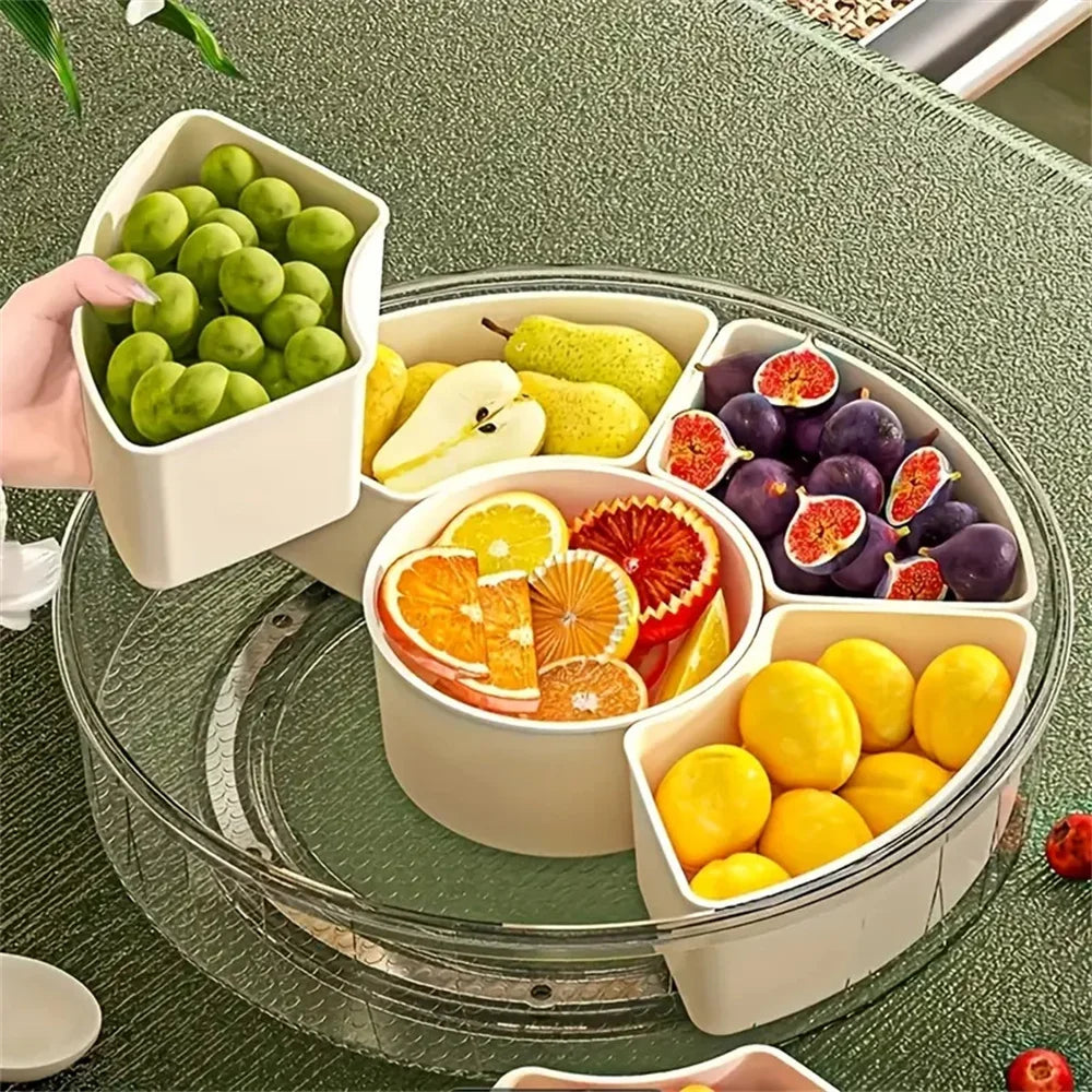 Bandeja/Petisqueira Rotativa com tampa e compartimentos