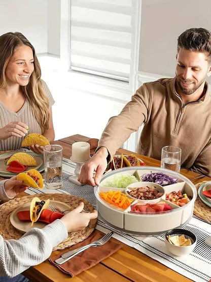 Bandeja/Petisqueira Rotativa com tampa e compartimentos