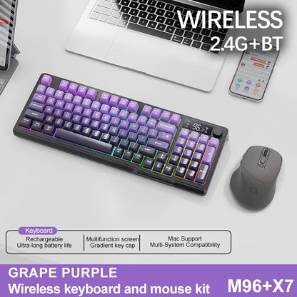 Kit de teclado e mouse sem fio M96 com tela digital, Bluetooth para jogos e conexão com vários dispositivos.