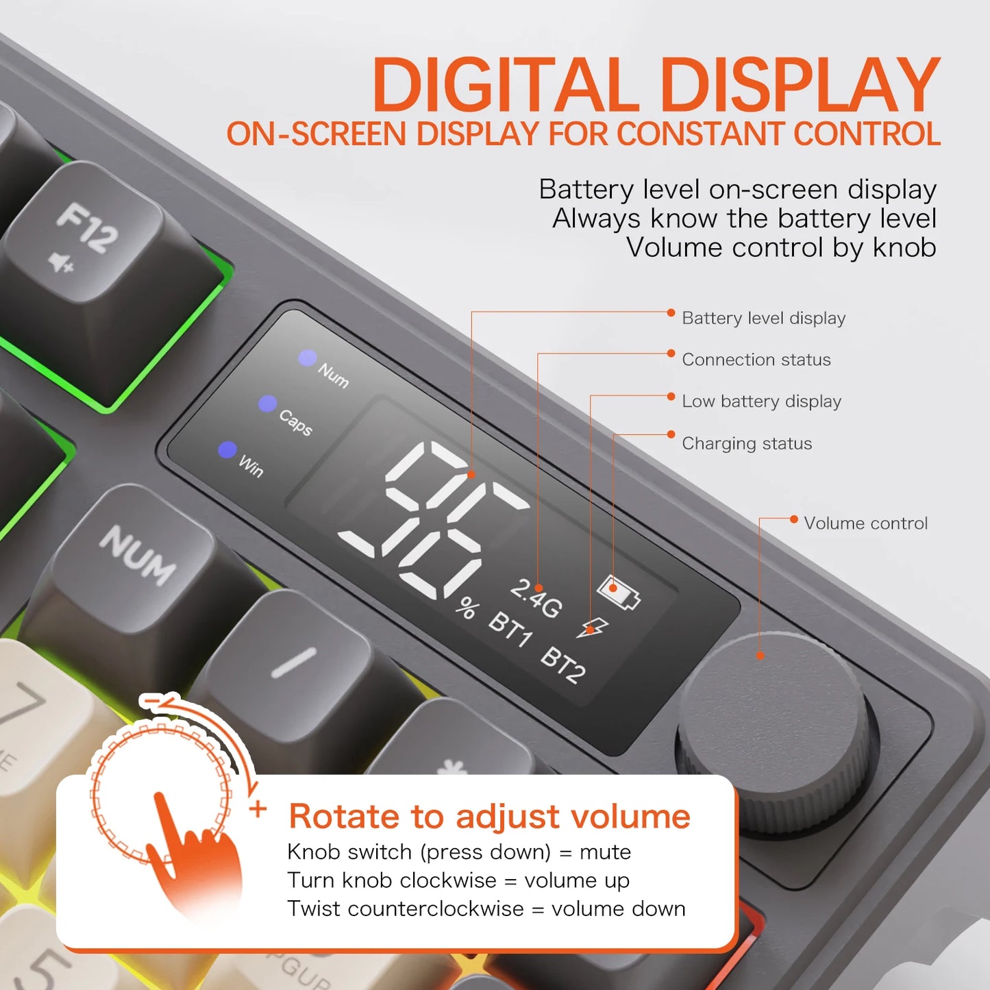 Kit de teclado e mouse sem fio M96 com tela digital, Bluetooth para jogos e conexão com vários dispositivos.