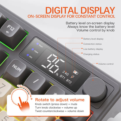 Kit de teclado e mouse sem fio M96 com tela digital, Bluetooth para jogos e conexão com vários dispositivos.