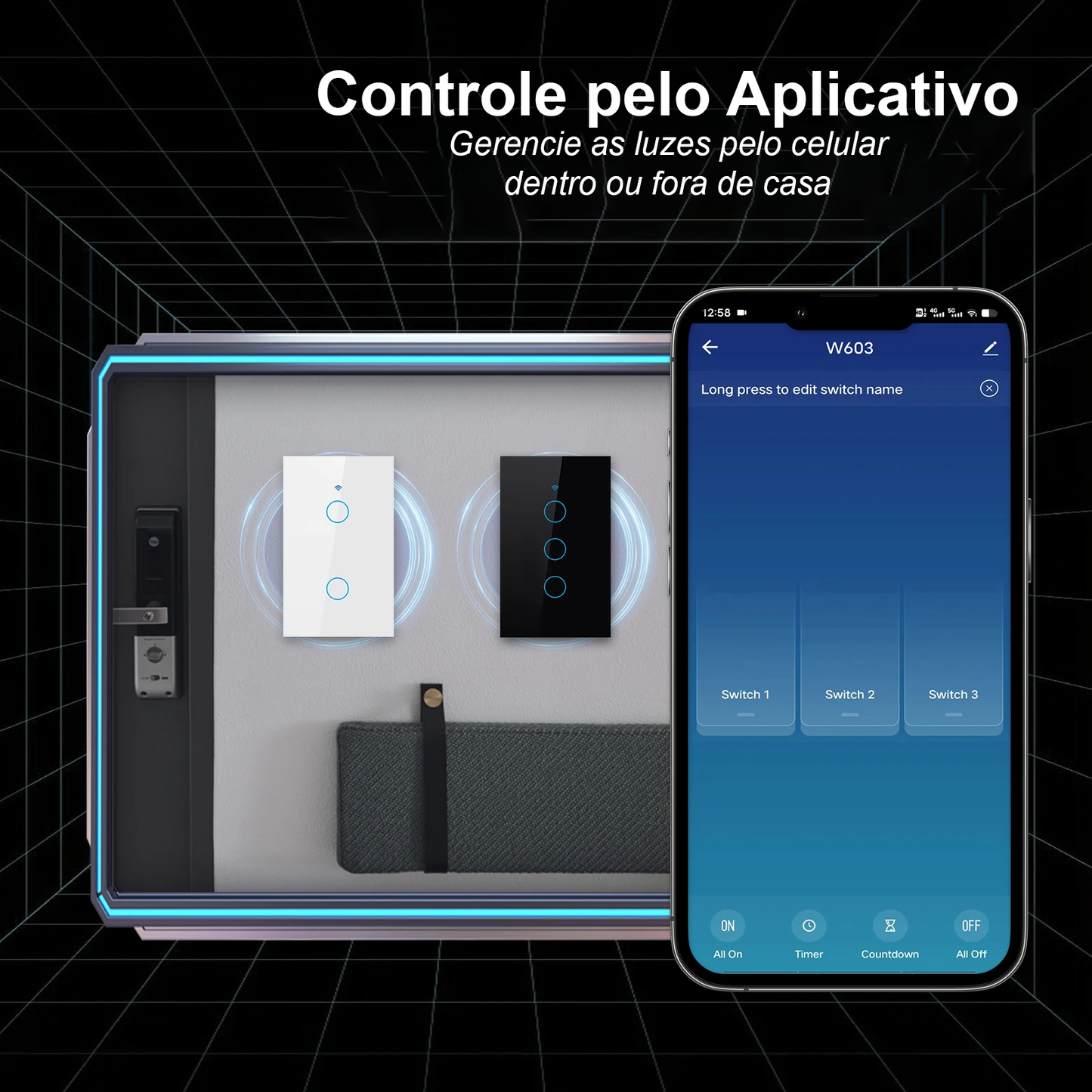 Interruptor inteligente com 1, 2, 3 ou 4 botões de luz LED com sensor de toque, compatível com Alexa e Google Home