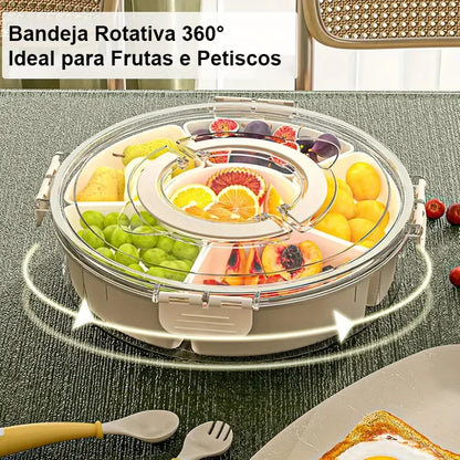 Bandeja/Petisqueira Rotativa com tampa e compartimentos