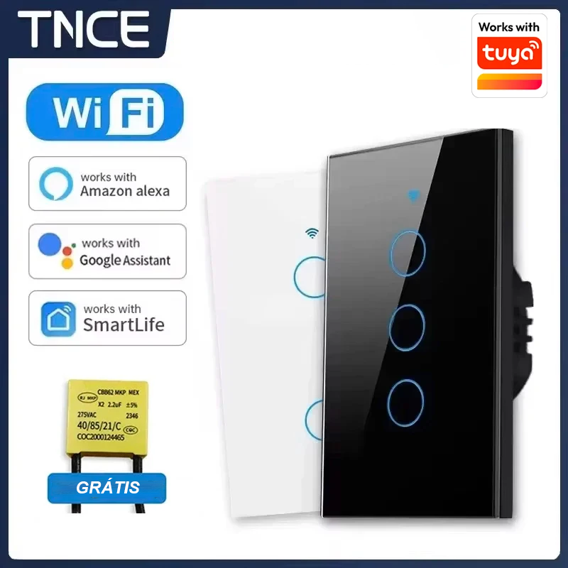 Interruptor inteligente com 1, 2, 3 ou 4 botões de luz LED com sensor de toque, compatível com Alexa e Google Home