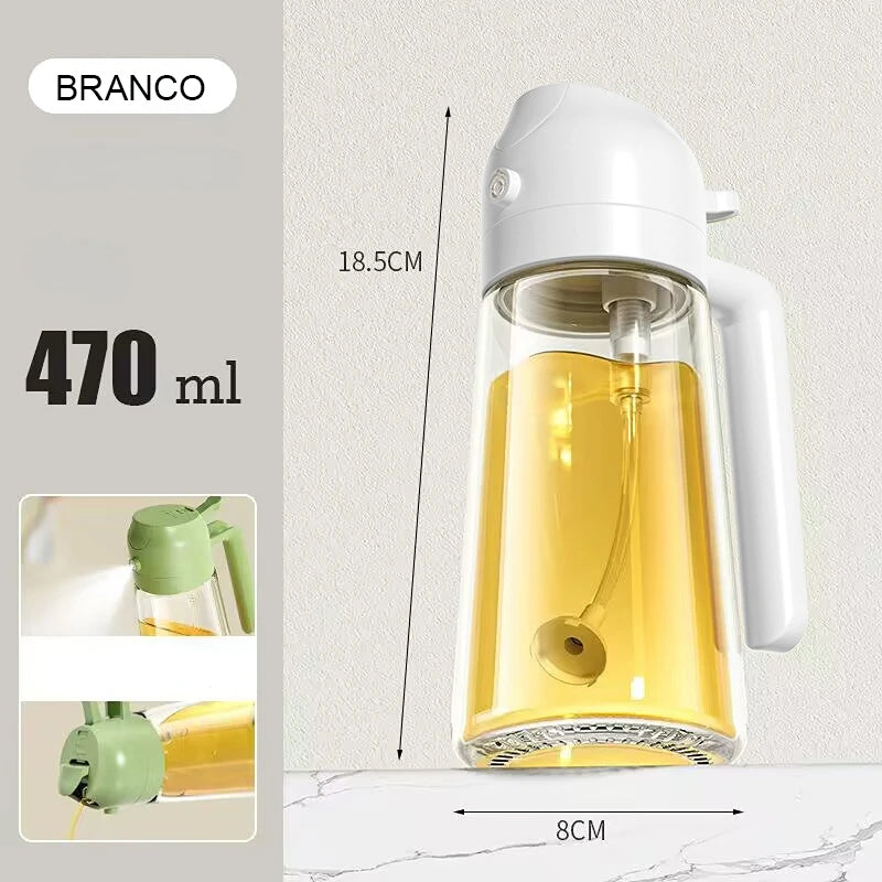 Frasco de vidro de 470ml com spray para óleo.