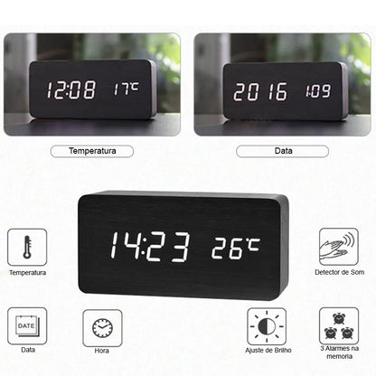 Relógio Despertador Digital LED com Temperatura