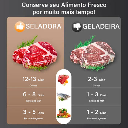 Seladora Elétrica a Vácuo de Alimentos Seco/Úmido com Embalagens a Vácuo