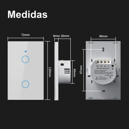 Interruptor inteligente com 1, 2, 3 ou 4 botões de luz LED com sensor de toque, compatível com Alexa e Google Home