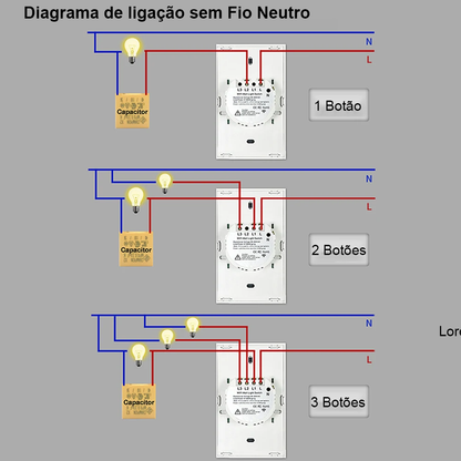 Interruptor inteligente com 1, 2, 3 ou 4 botões de luz LED com sensor de toque, compatível com Alexa e Google Home