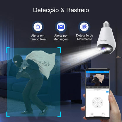 Câmera Lenovo 3MP WIFI E27 em formato de lâmpada, com visão noturna, Comunicador de Voz Bidirecional