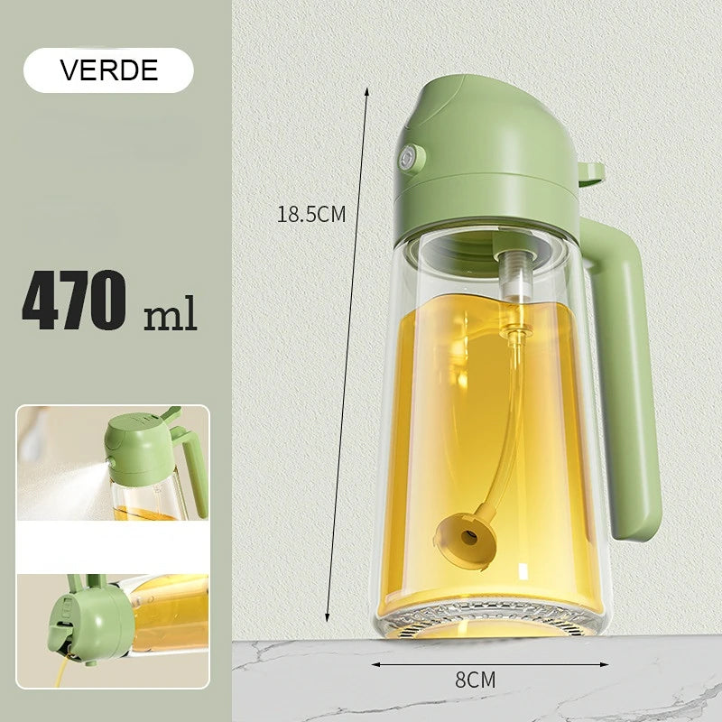 Frasco de vidro de 470ml com spray para óleo.