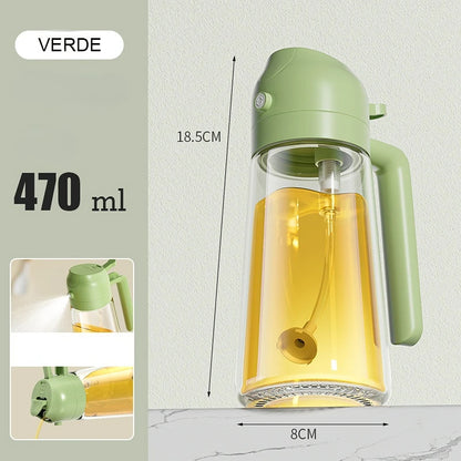 Frasco de vidro de 470ml com spray para óleo.